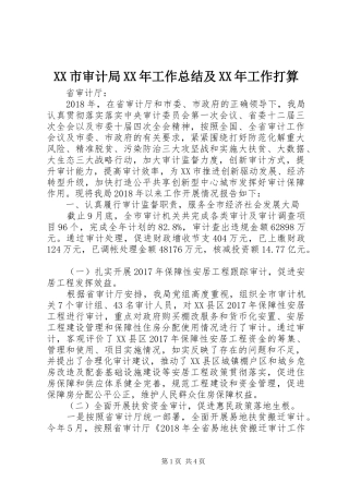 XX市审计局XX年工作总结及XX年工作打算