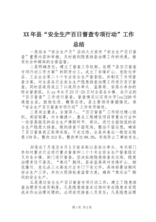 XX年县“安全生产百日督查专项行动”工作总结