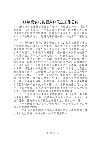 XX年度农村贫困人口民生工作总结