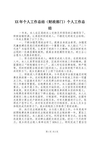 XX年个人工作总结（财政部门）个人工作总结