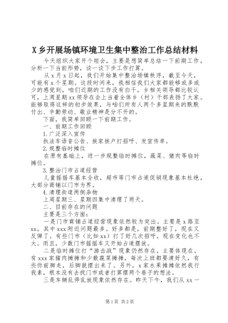 X乡开展场镇环境卫生集中整治工作总结材料
