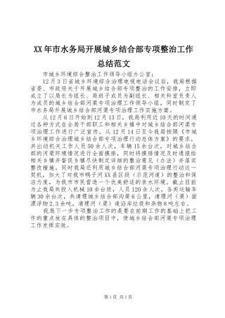 XX年市水务局开展城乡结合部专项整治工作总结范文