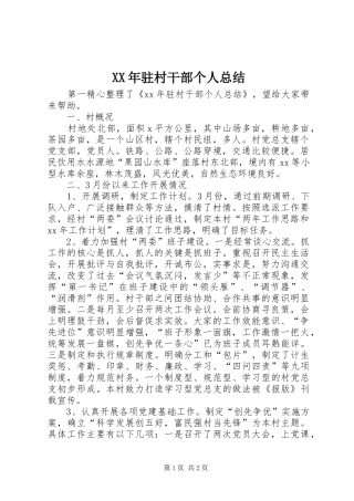 XX年驻村干部个人总结