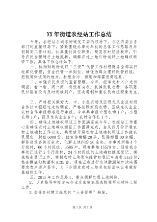 XX年街道农经站工作总结