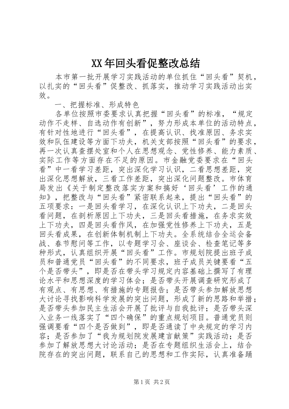 XX年回头看促整改总结_第1页
