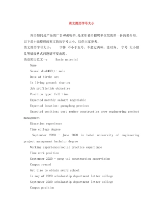 英文简历字号大小 