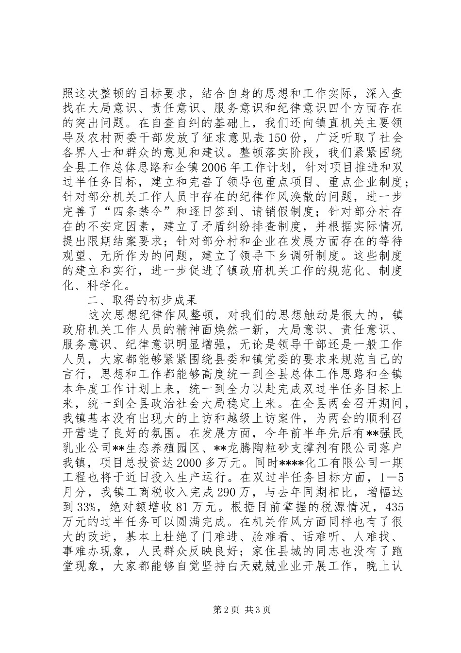 XX镇思想作风纪律整顿工作总结思想作风纪律整顿自查_第2页