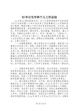 XX年计生年终个人工作总结