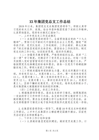 XX年集团党总支工作总结