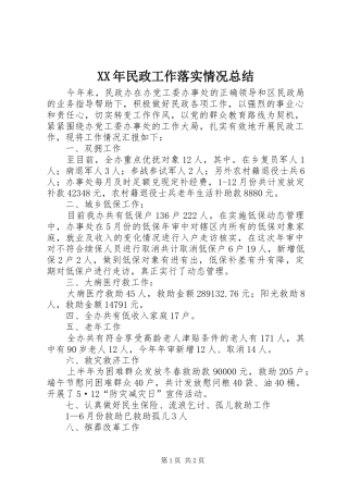 XX年民政工作落实情况总结