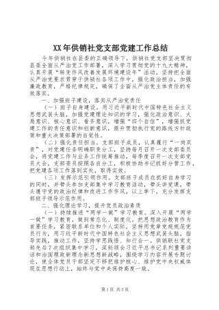 XX年供销社党支部党建工作总结