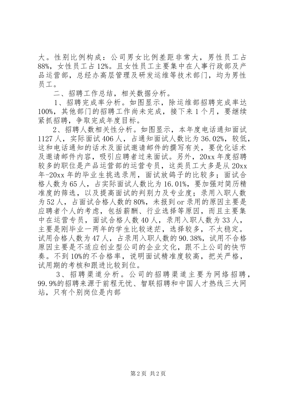 XX年公司人力资源部年终工作总结_第2页