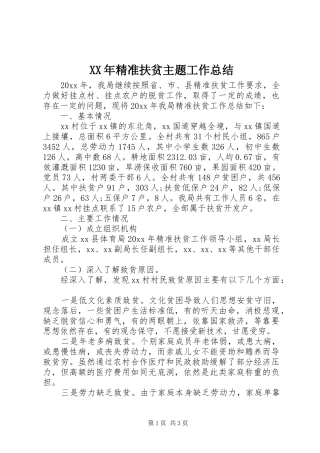 XX年精准扶贫主题工作总结