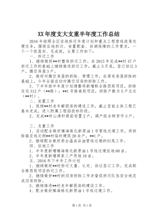 XX年度支大支重半年度工作总结