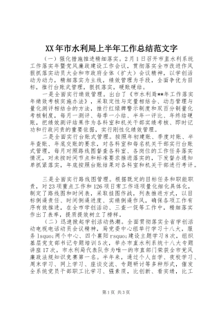 XX年市水利局上半年工作总结范文字