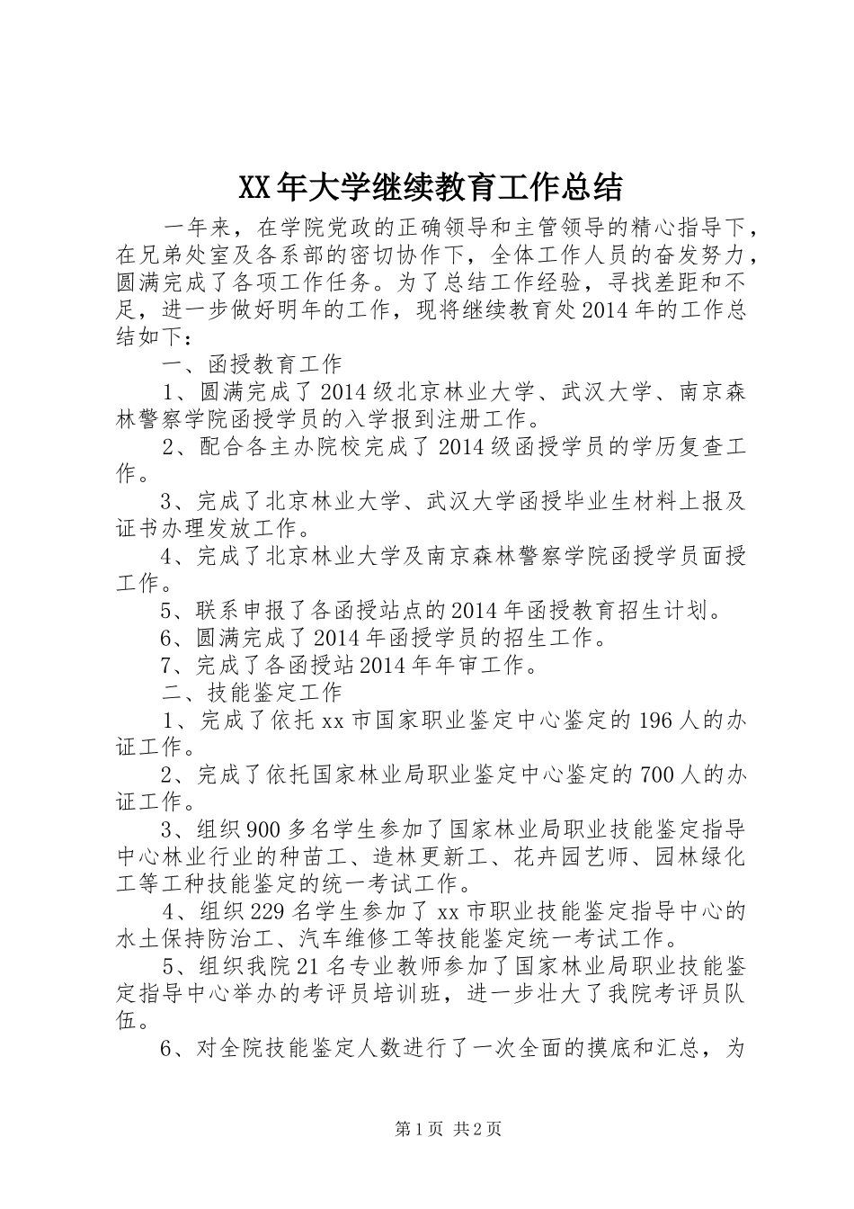 XX年大学继续教育工作总结_第1页