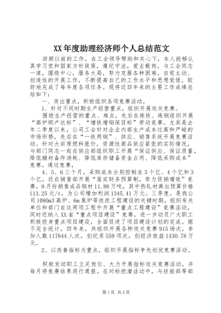 XX年度助理经济师个人总结范文