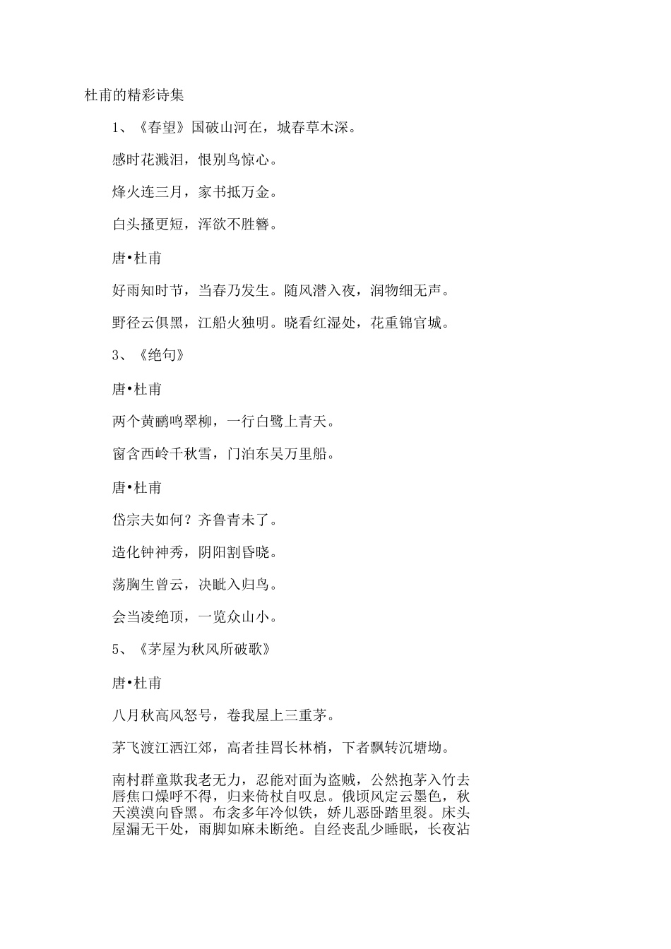 杜甫的精彩诗集_第1页