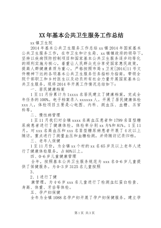 XX年基本公共卫生服务工作总结