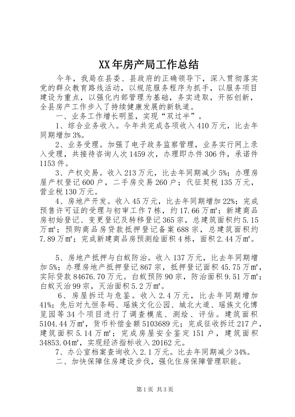 XX年房产局工作总结_第1页