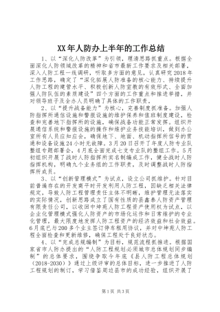 XX年人防办上半年的工作总结