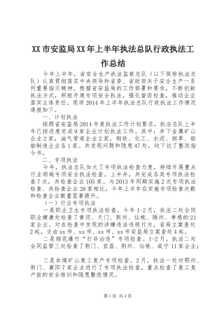 XX市安监局XX年上半年执法总队行政执法工作总结