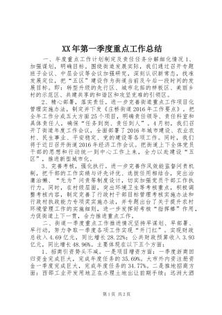 XX年第一季度重点工作总结
