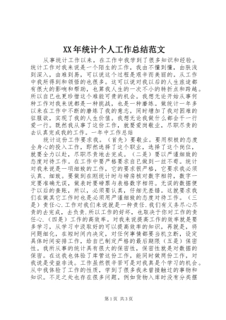 XX年统计个人工作总结范文