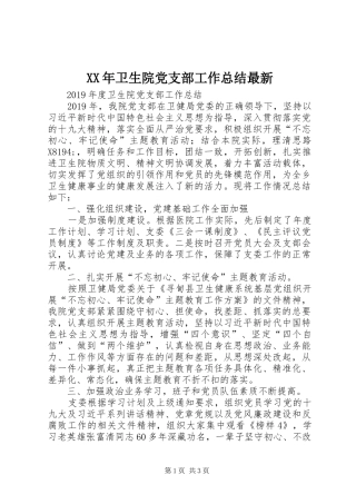 XX年卫生院党支部工作总结最新