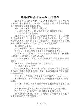 XX年教研员个人年终工作总结
