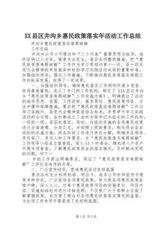 XX县区井沟乡惠民政策落实年活动工作总结
