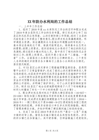 XX年防办水利局的工作总结