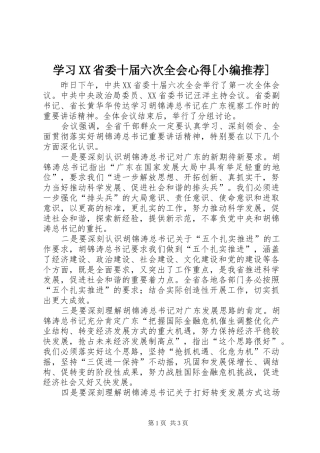 学习XX省委十届六次全会心得[小编推荐]