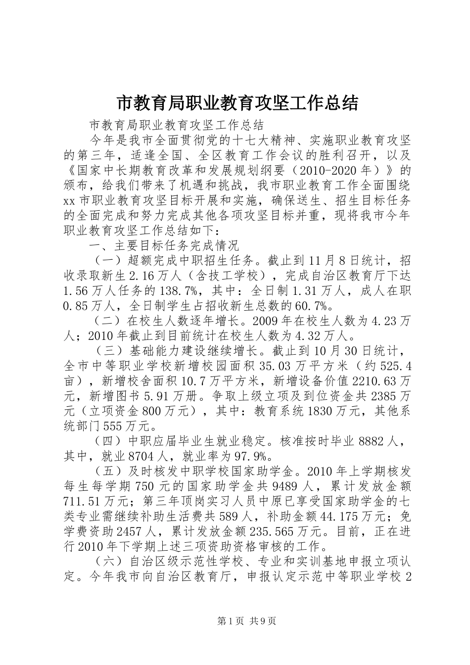 市教育局职业教育攻坚工作总结 _第1页
