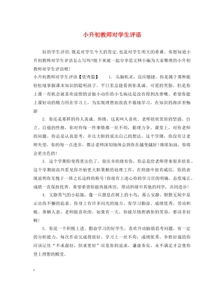小升初教师对学生评语 