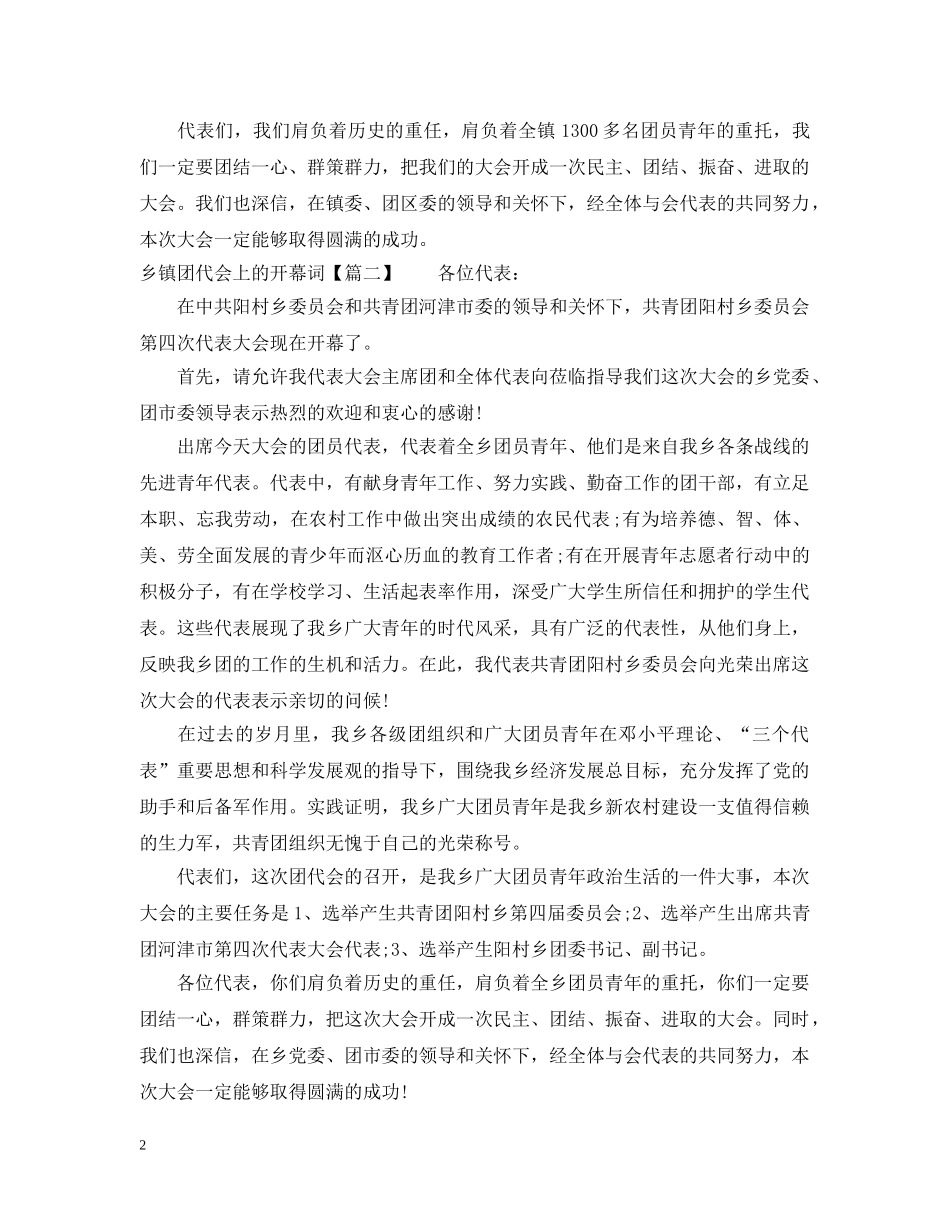 乡镇团代会上的开幕词_第2页