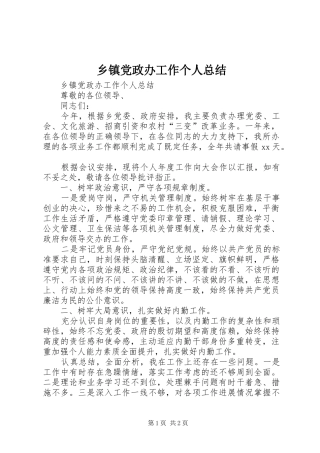 乡镇党政办工作个人总结 