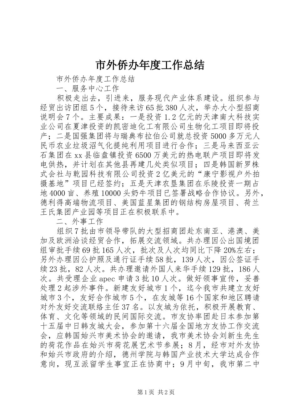 市外侨办年度工作总结 _第1页