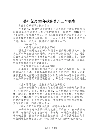 县环保局XX年政务公开工作总结 