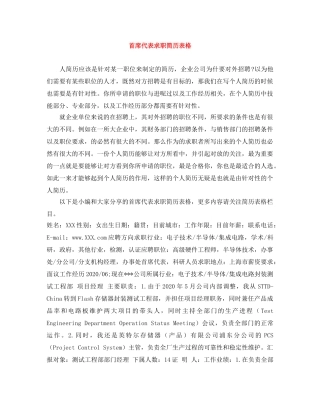 首席代表求职简历表格 