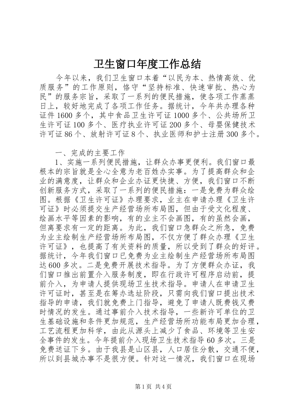 卫生窗口年度工作总结 _第1页