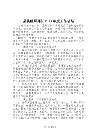 县委组织部长202X年度工作总结