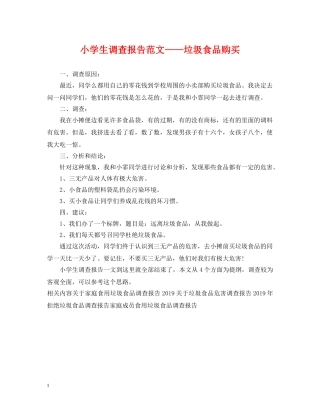 小学生调查报告范文——垃圾食品购买 