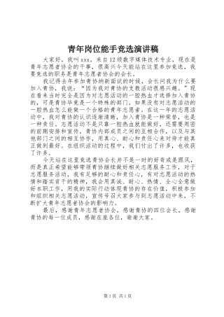 青年岗位能手竞选演讲致辞