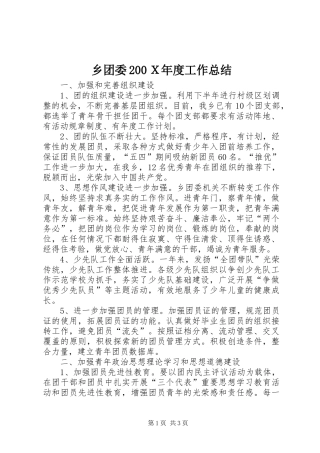 乡团委200Ｘ年度工作总结