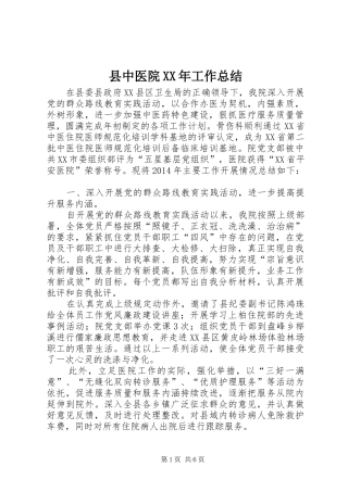 县中医院XX年工作总结 