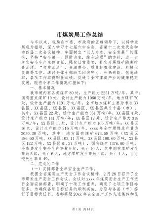 市煤炭局工作总结 