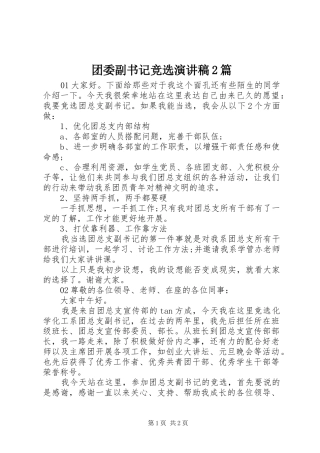 团委副书记竞选演讲2篇