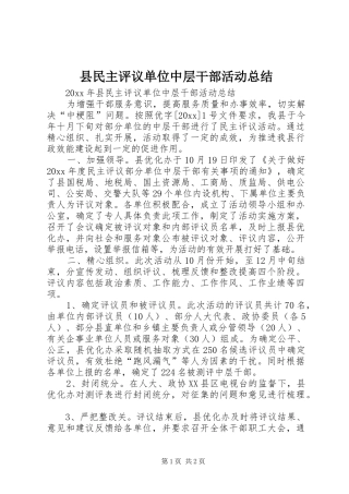 县民主评议单位中层干部活动总结 