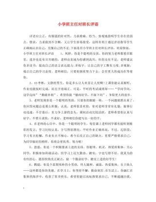 小学班主任对班长评语 